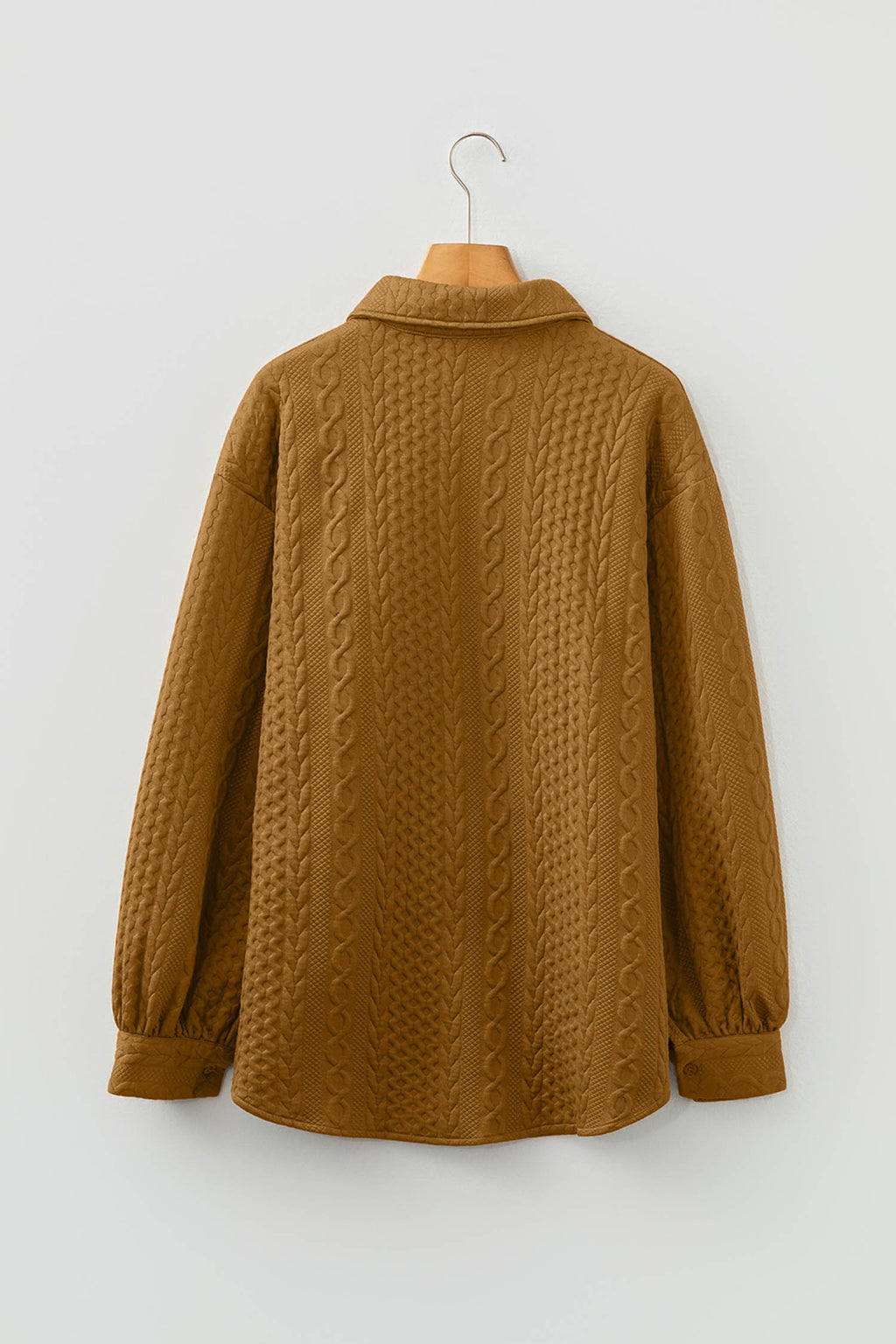 Sepia Rose Cable Texture Puff Sleeve Loose Shacket