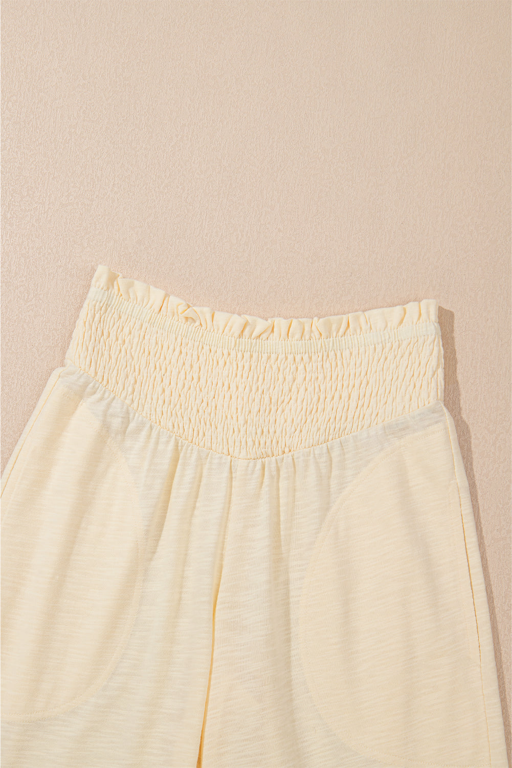 Beige Solid Color Tank Top and Smocked Waist Pants Set