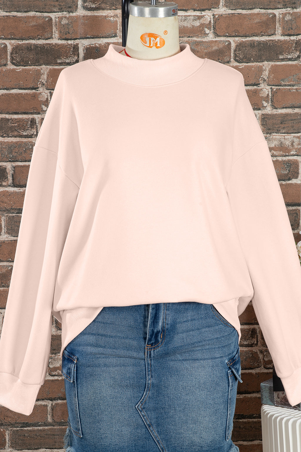 Bright Pink Oversize Blessed Embroidered Mock Neck Sweatshirt