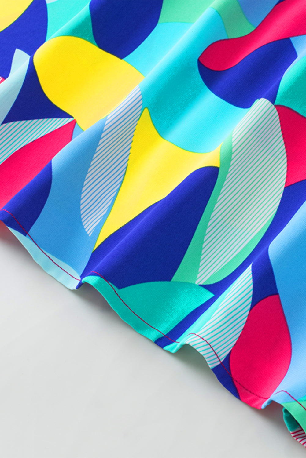 Multicolor Abstract Print Stitching Ruffle Sleeve Blouse