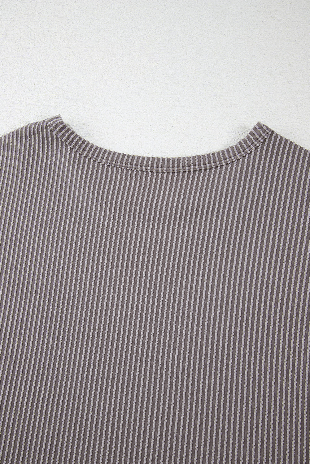 Gray Twisted Rib Wide Sleeve Crew Neck T Shirt