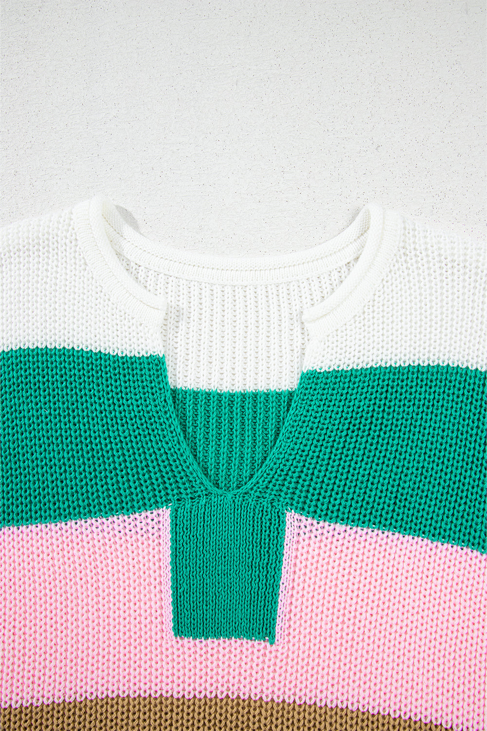 Pink Color Block Notch V Neck Sweater T Shirt