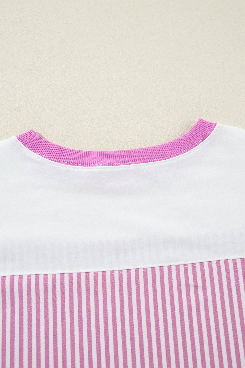Pink Stripe Patchwork Bracelet Sleeve Plus Size T Shirt