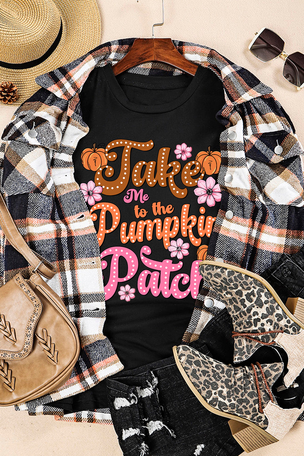 Black Halloween Ghost Pumpkin Print Crew Neck T Shirt