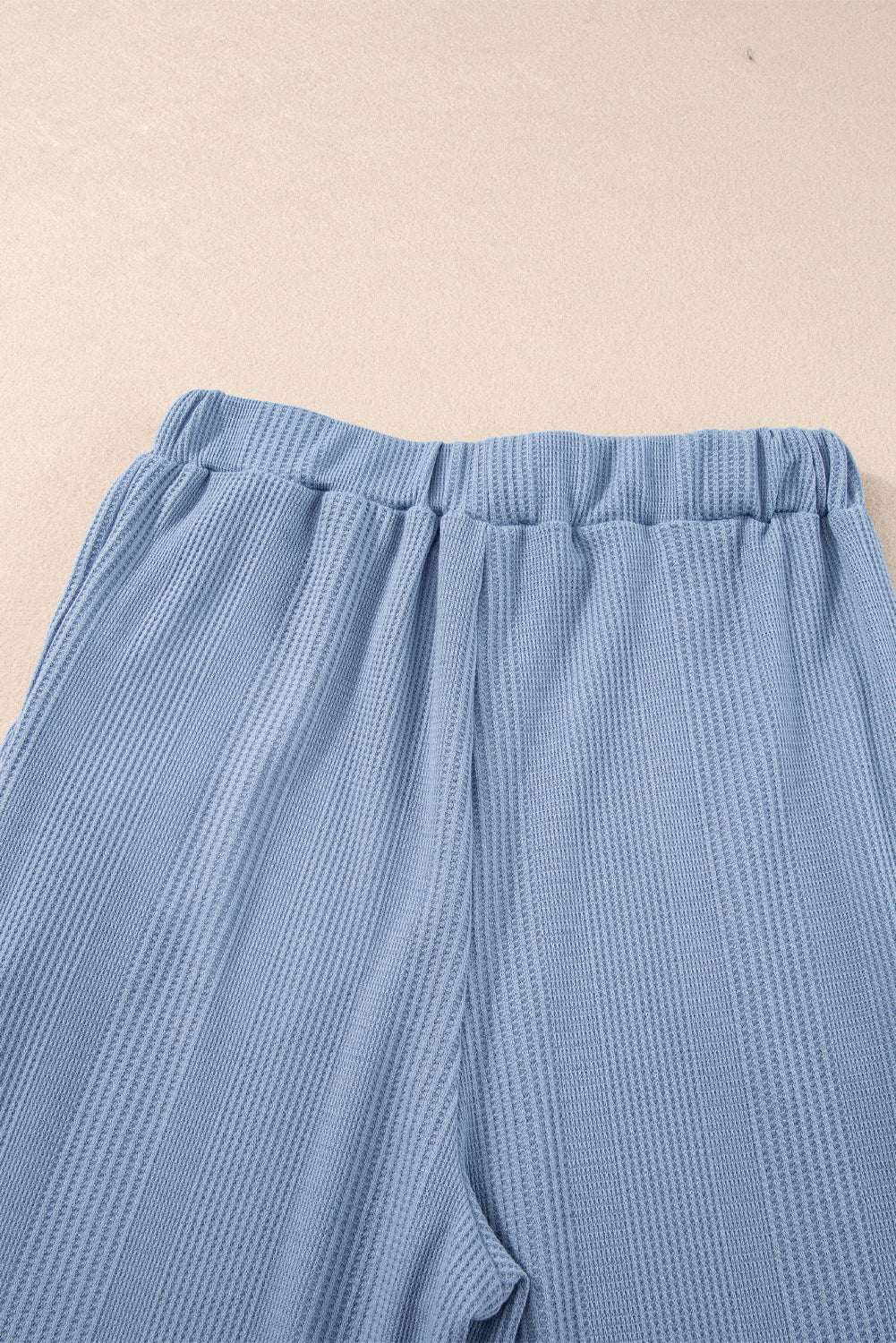 Beau Blue Solid Color Ribbed Ruffle Tank Top and Pants Set