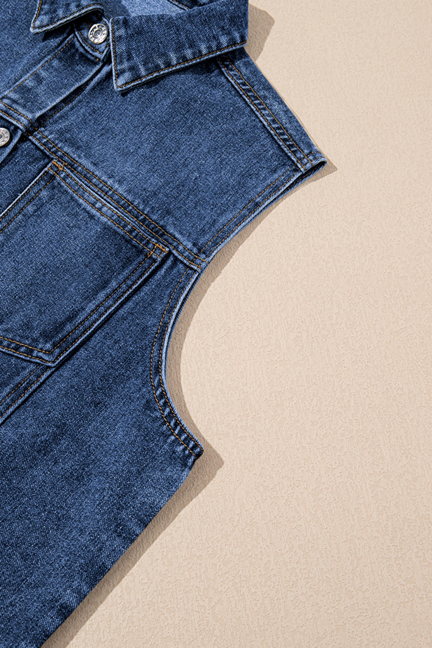 Dark Blue Tailor Seam Detail Button Down Denim Vest