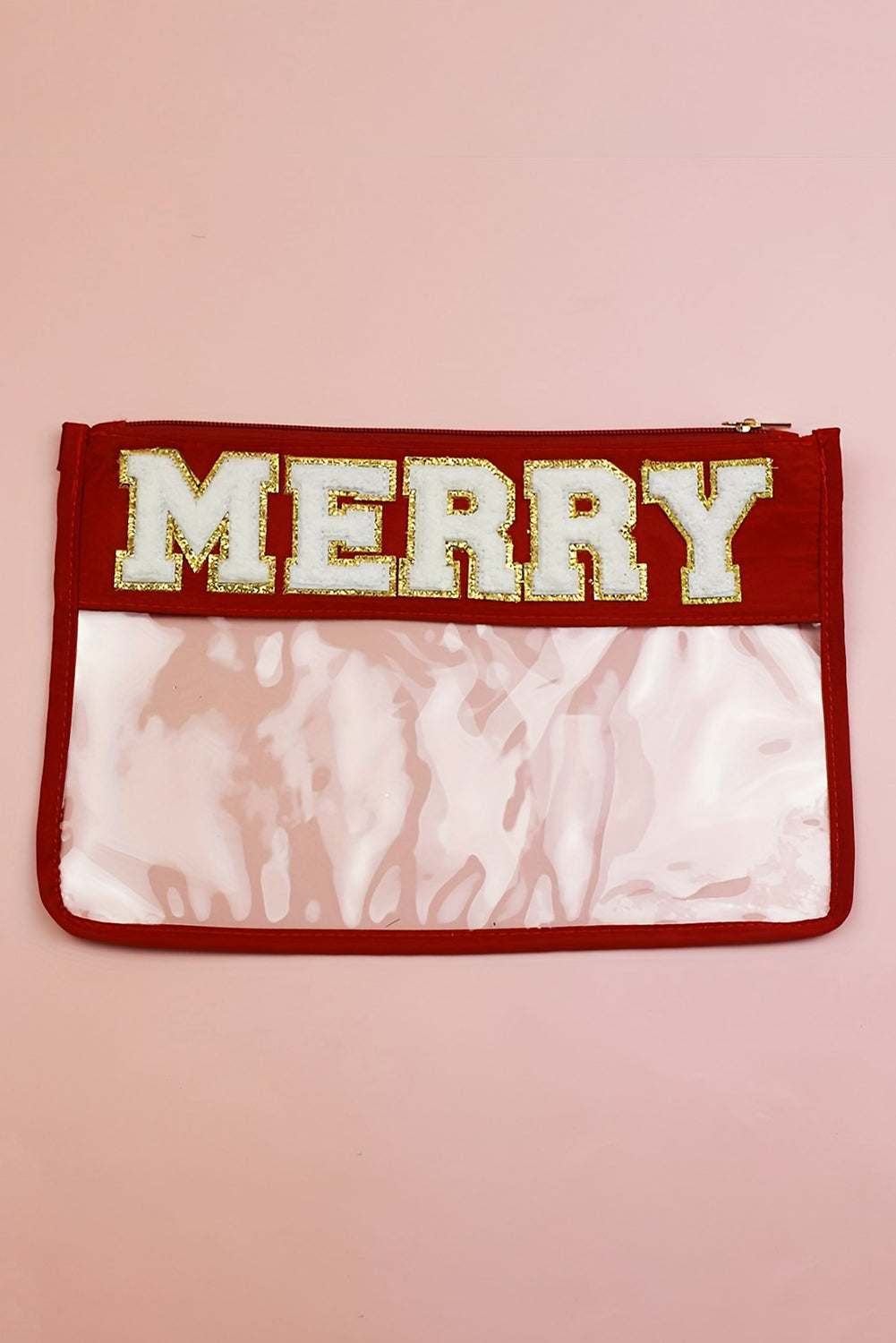 Red SANTA Contrast Trim Clear Makeup Bag