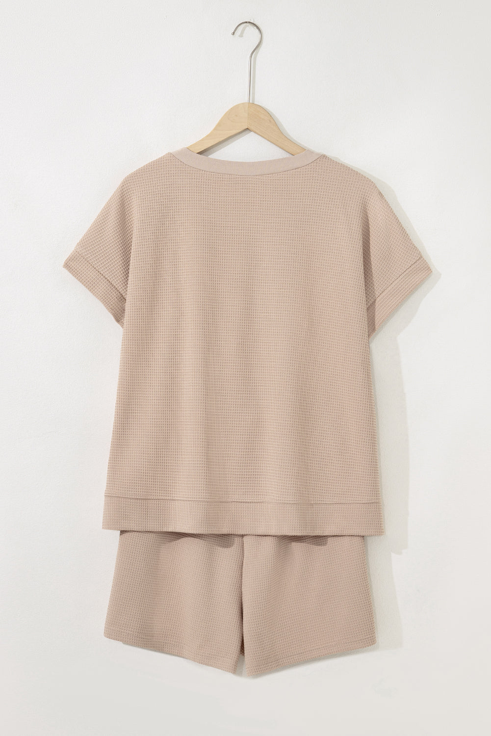 Parchment Waffle Short Sleeve Henley Top Drawstring Shorts Plus Size Set