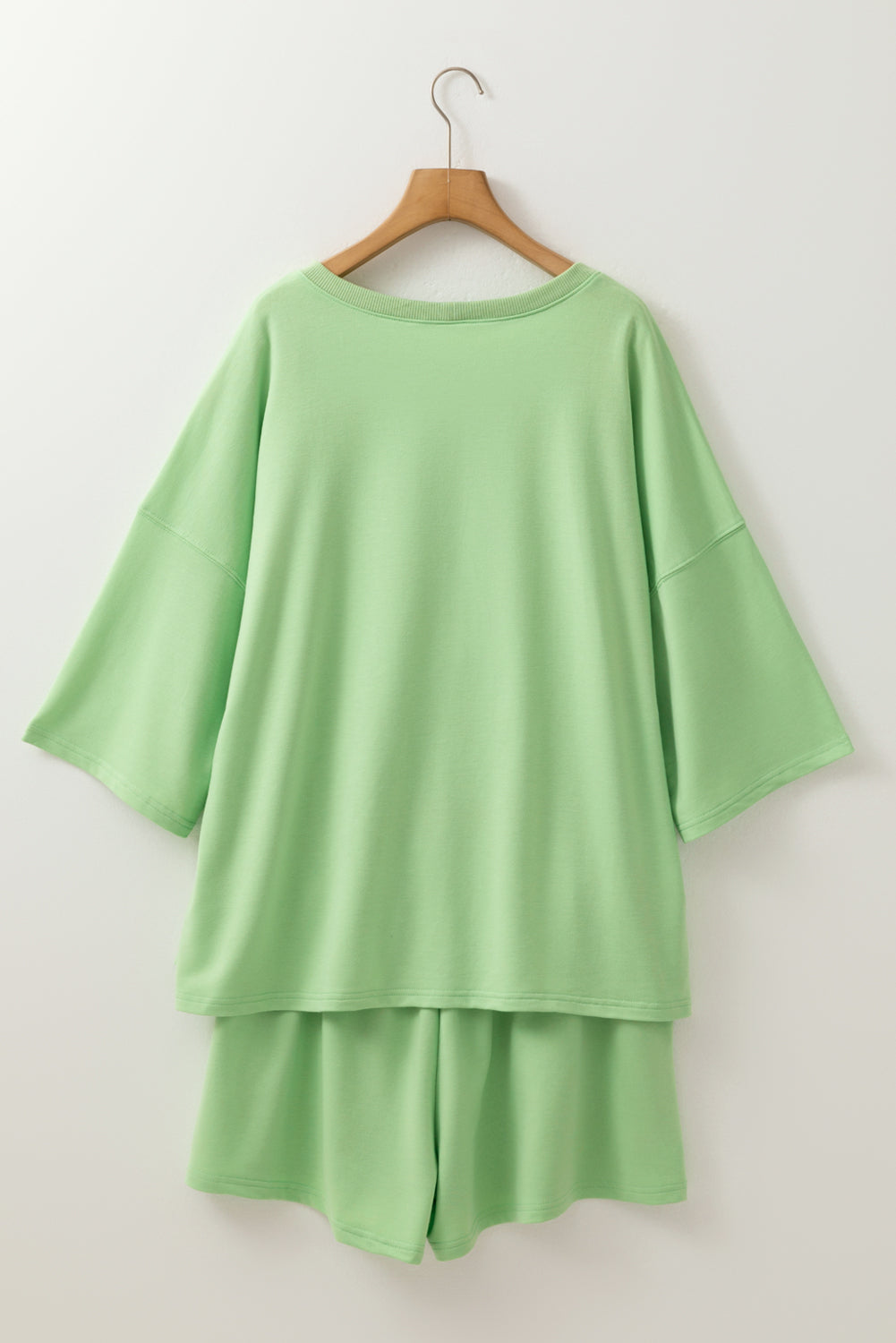Meadow Mist Green Solid Loose V Neck Half Sleeve Tee and Shorts