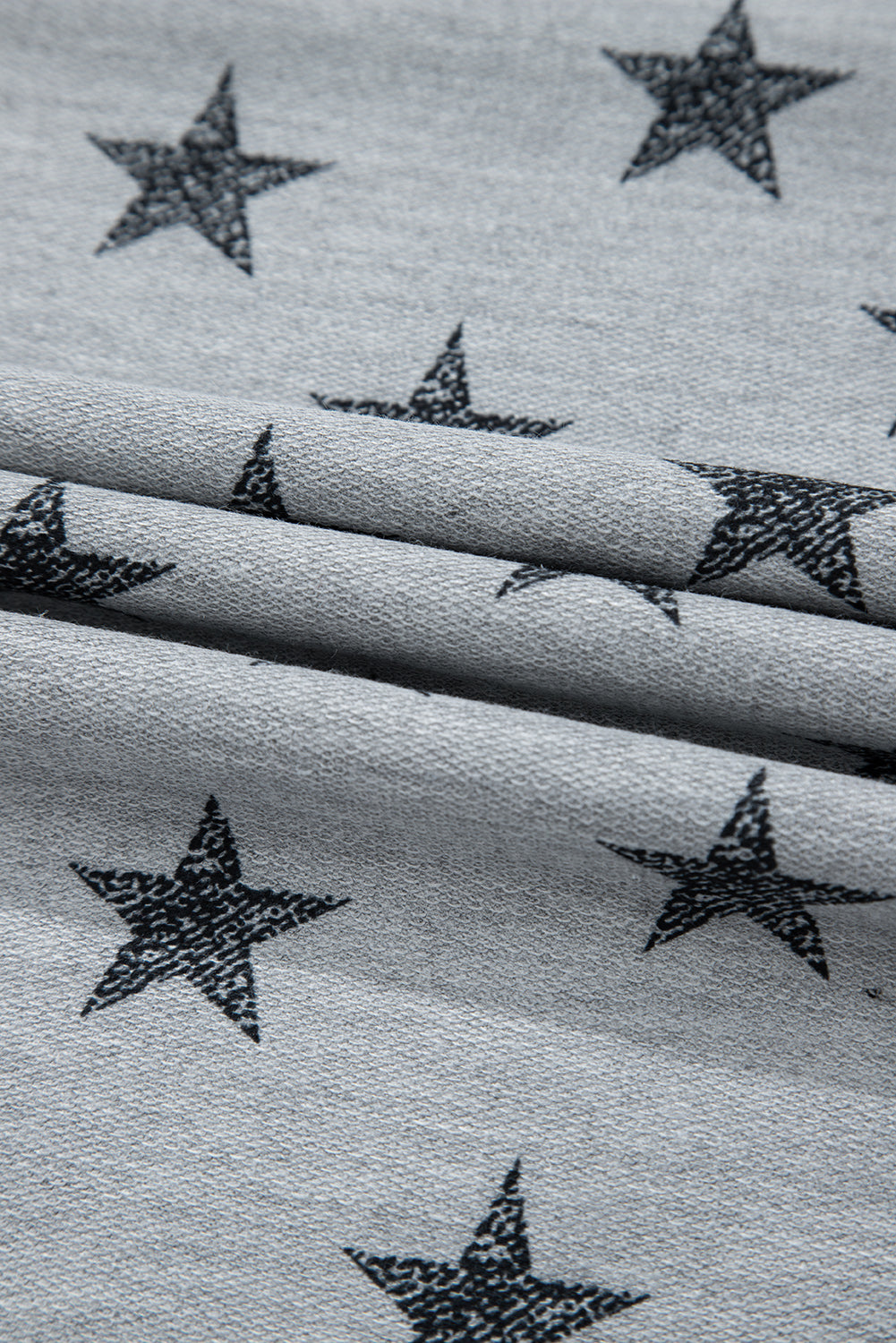 Gray Star Print Tiered Ruffled Sleeve Crew Neck T Shirt
