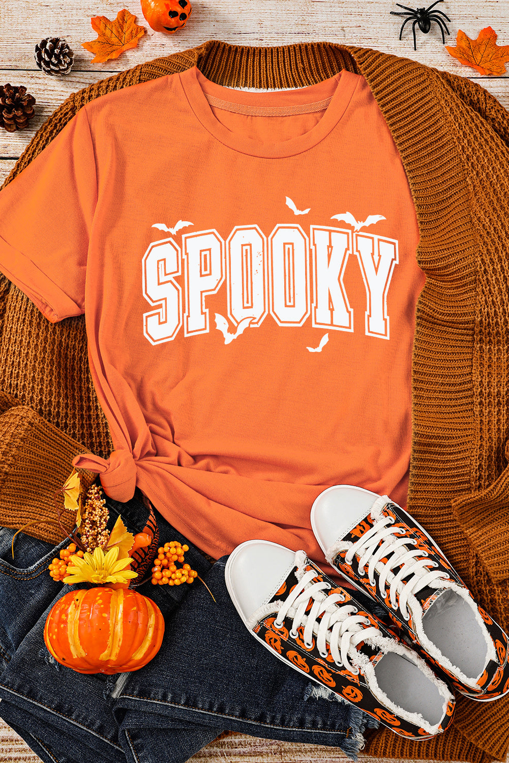 Orange SPOOKY Bats Halloween Graphic T Shirt