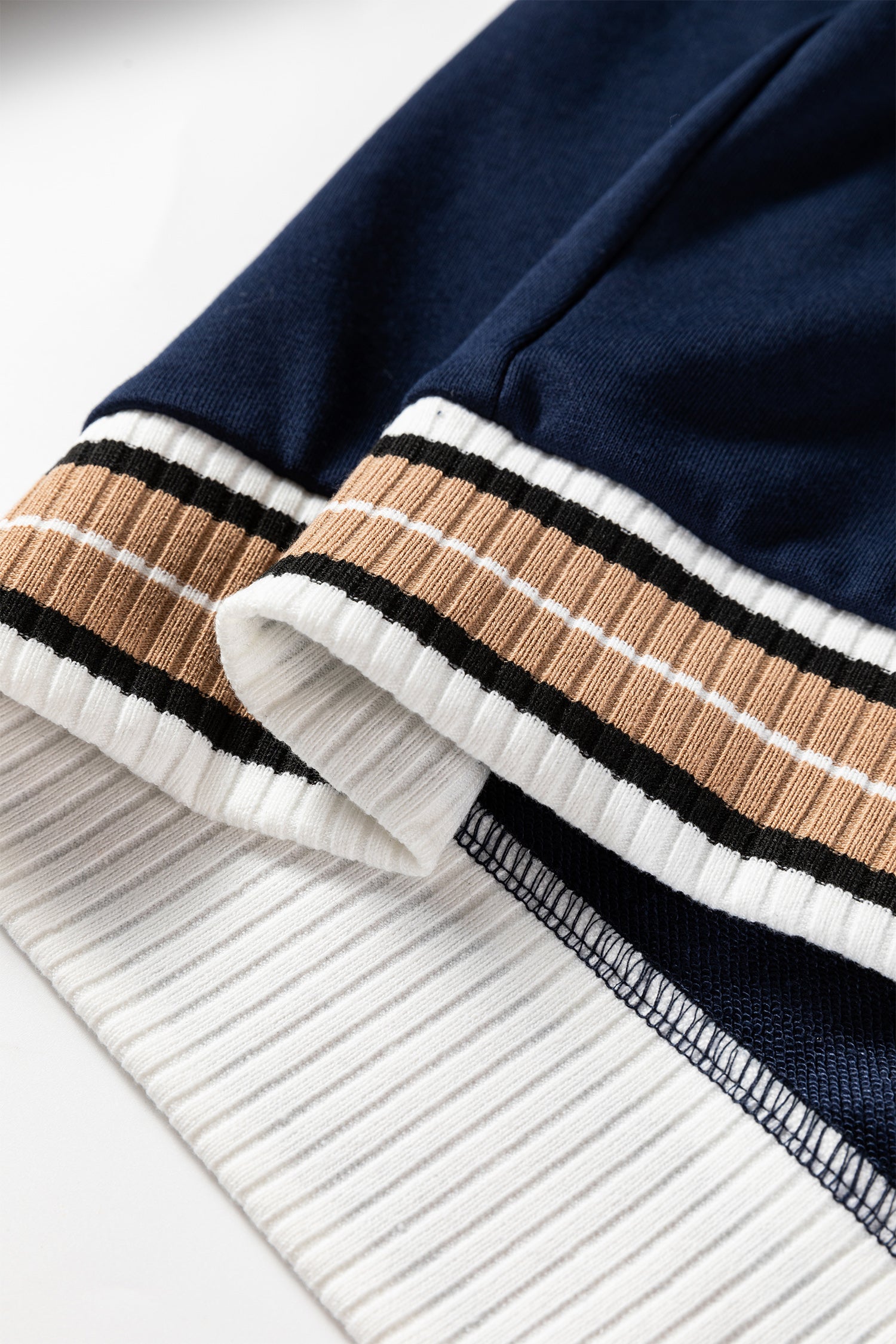 Gray Varsity Contrast Striped Trim V Neck Sweatshirt