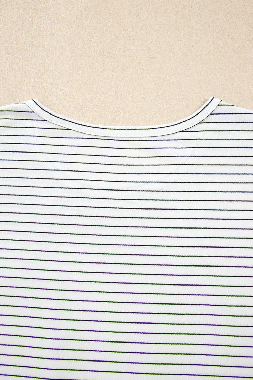 White Stripe Cap Sleeve Crew Neck Casual Tee with Chest Pocket