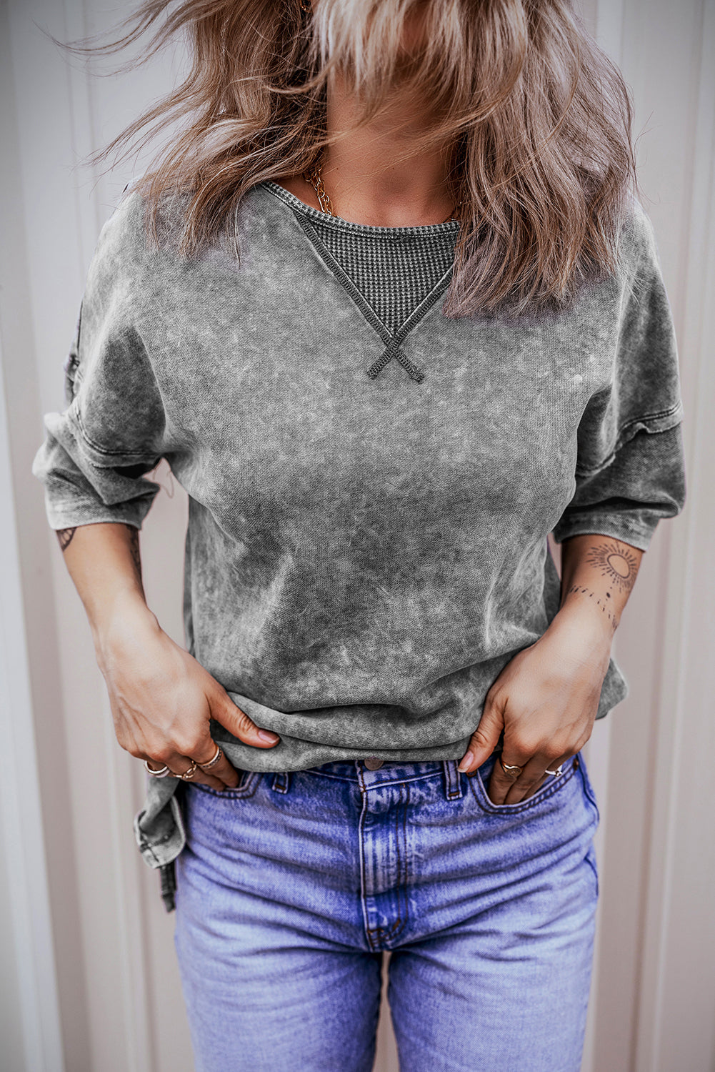 Orchid Petal Mineral Wash Drop Shoulder Pullover Sweatshirt