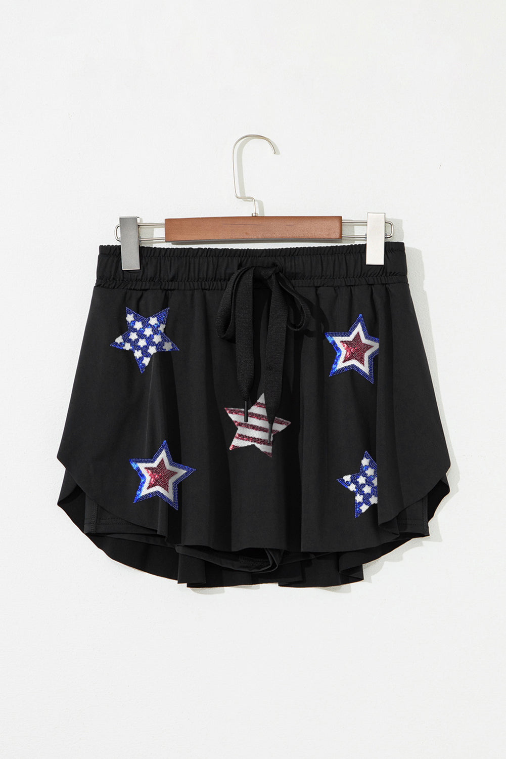 Black Sequined Flag Star Active Mini Skort