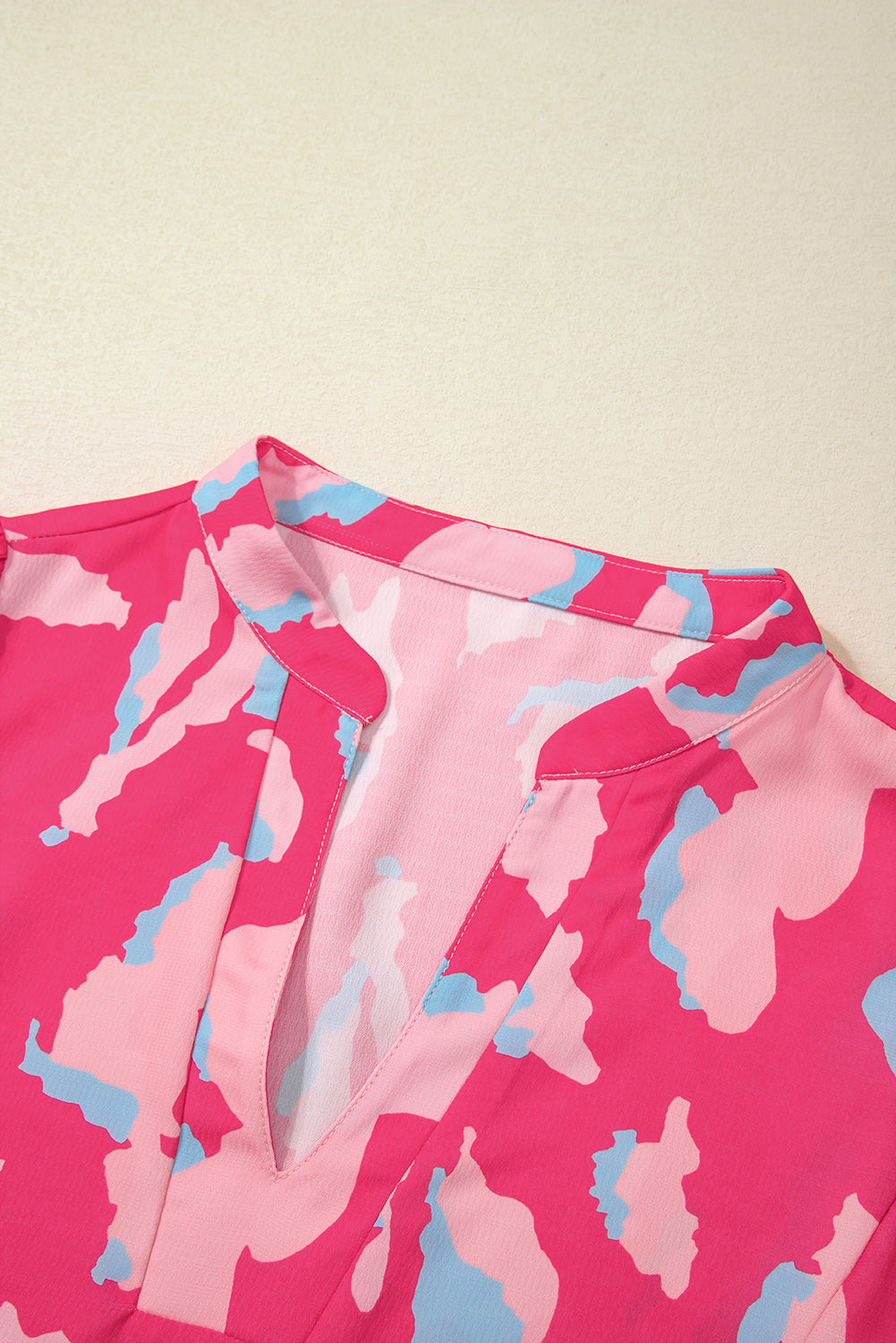 Pink Abstract Printed Puff Short Sleeve Tiered Loose Dress