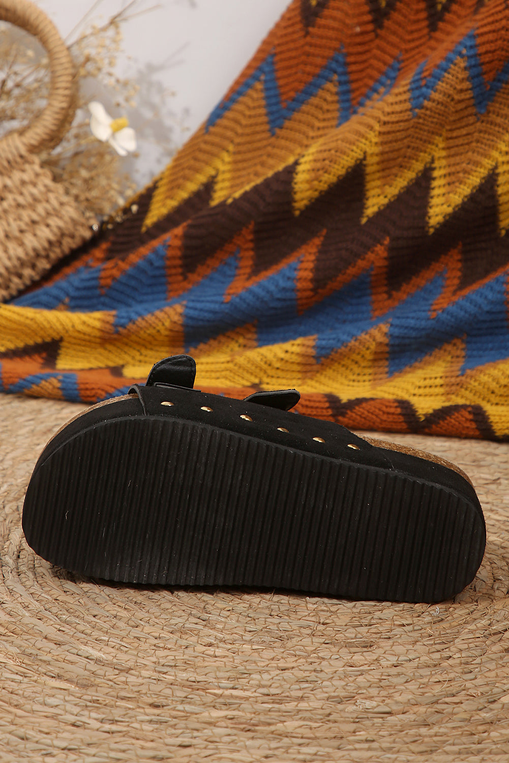 Chestnut Suede Buckle Decor Footbed Sandal Slippers