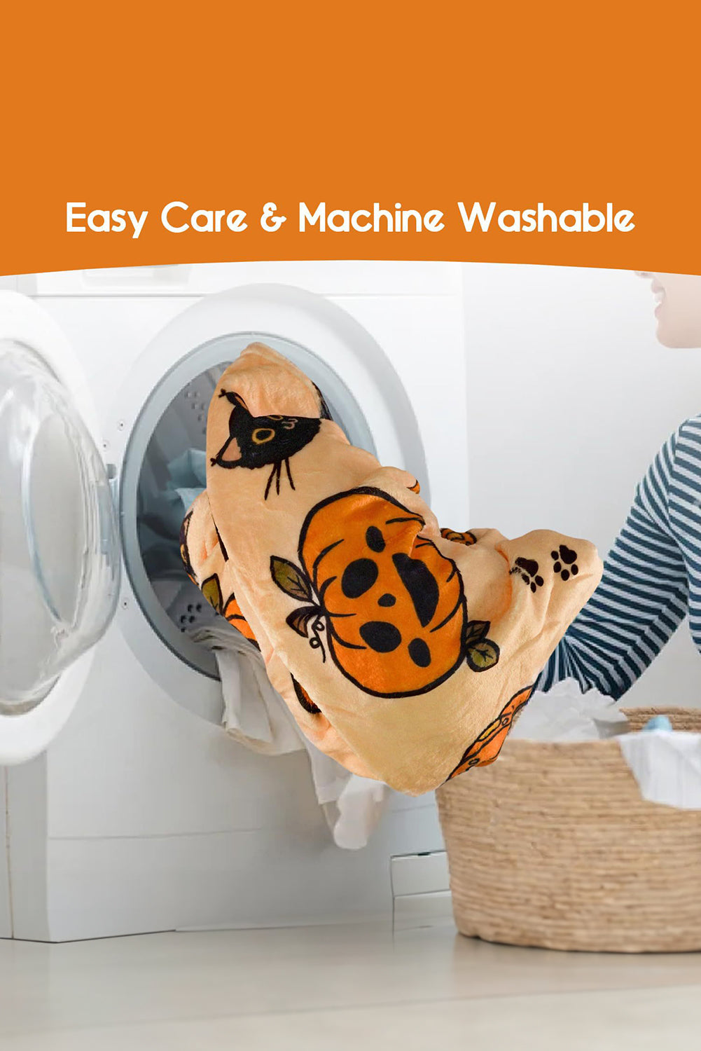 Russet Orange Halloween Pumpkin Cat Printed Fleece Blanket