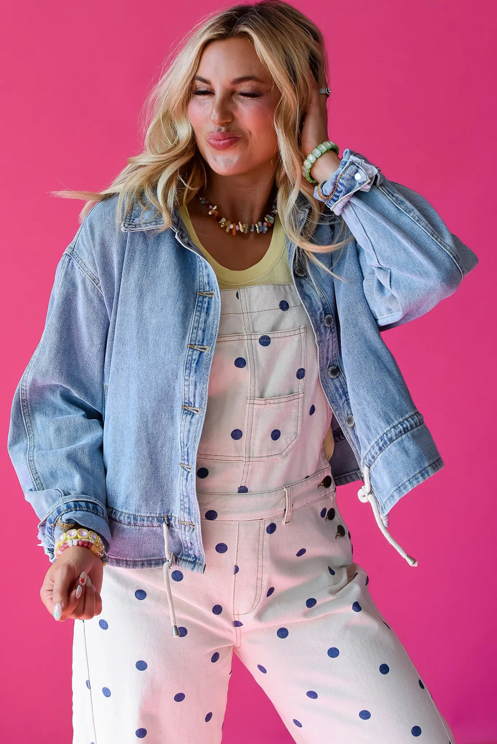 Beau Blue Draw-cord Hem Light Wash Denim Jacket