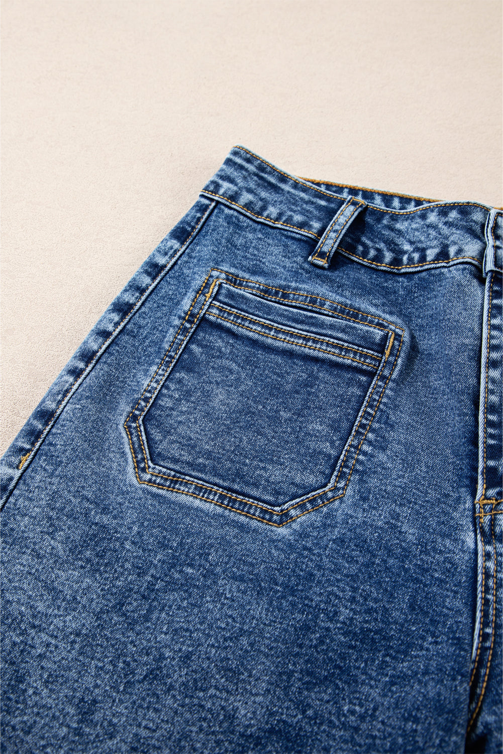 Light Blue Chic Patch Pocket Straight Leg Loose Jeans
