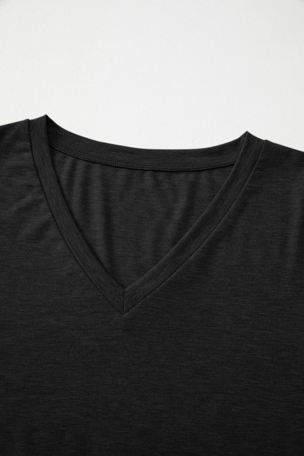 Grass Green Solid Color V Neck Long Sleeve Stretchy Top