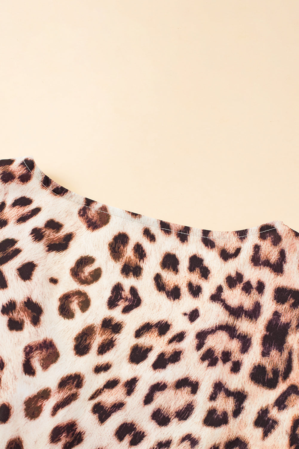 Khaki Cheetah Color Block V Neck Balloon Sleeve Babydoll Blouse