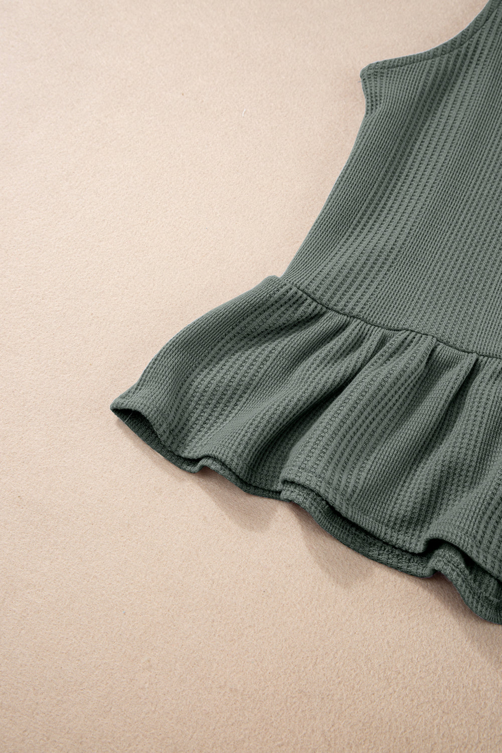 Beau Blue Solid Color Ribbed Ruffle Tank Top and Pants Set