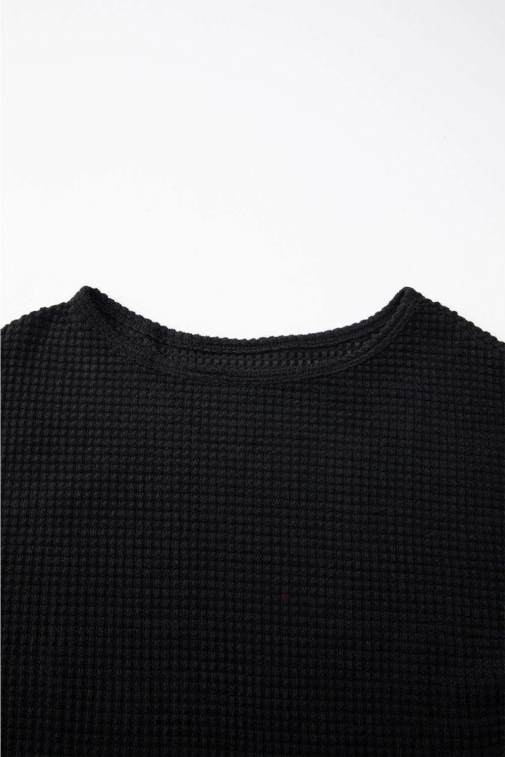 Green Waffle Knit Drop Shoulder Long Sleeve Top