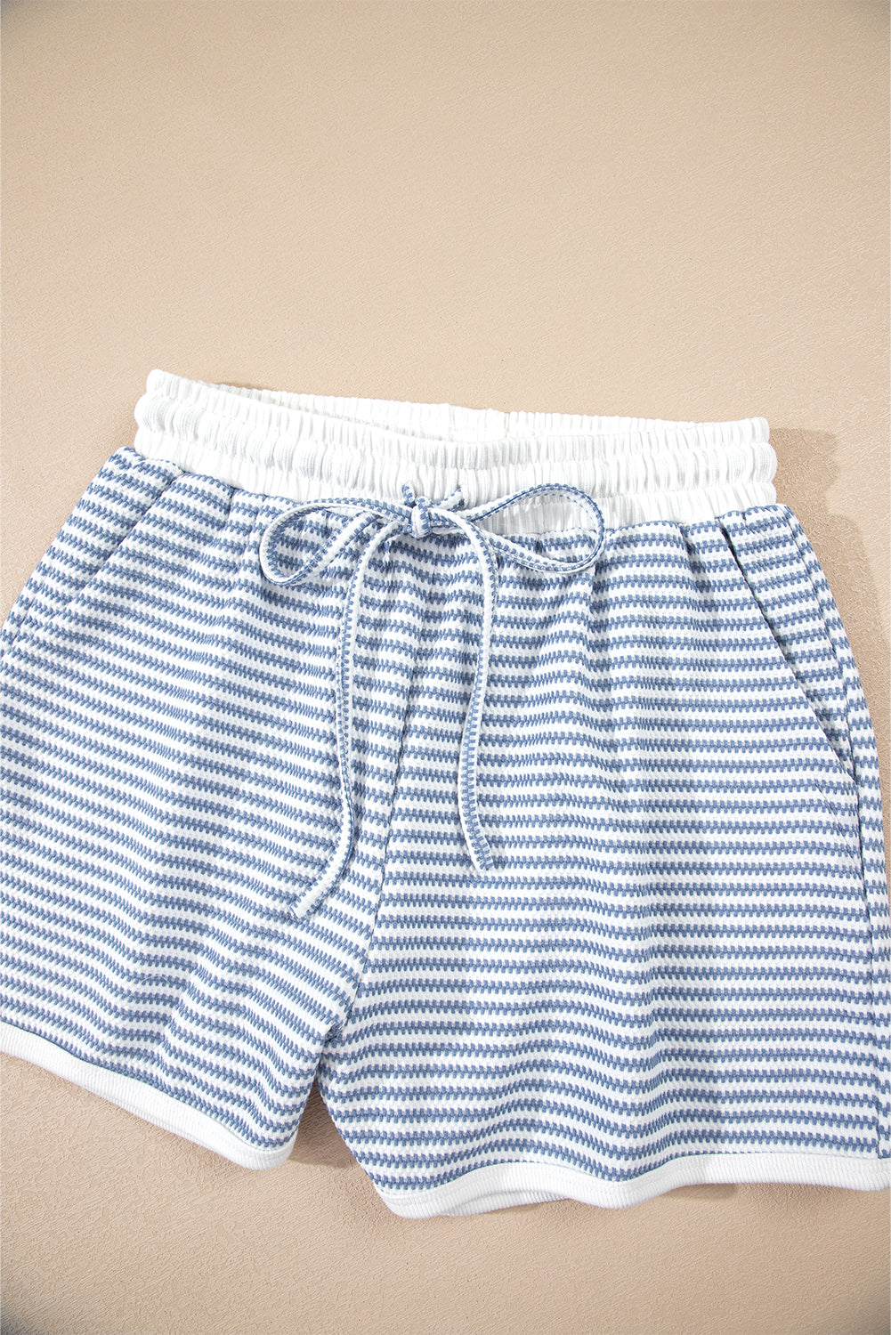 Myosotis Contrast Trim Striped Vest Drawstring Shorts Set