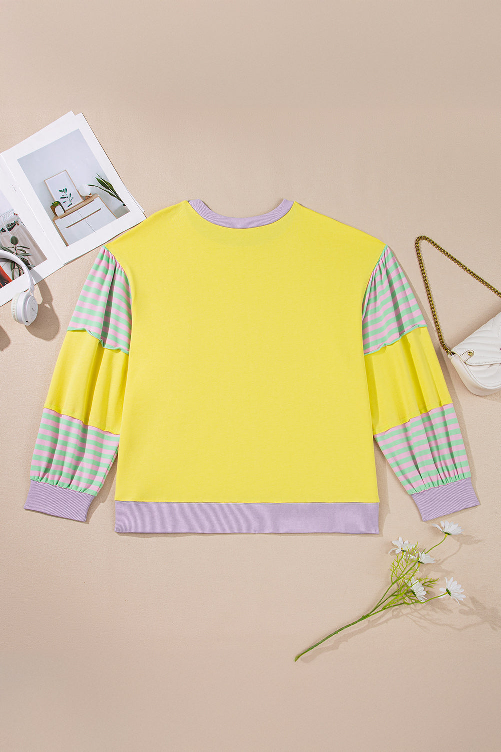 Jet Stream Striped Colorblock Patchwork Drop Shoulder Sweatshirt