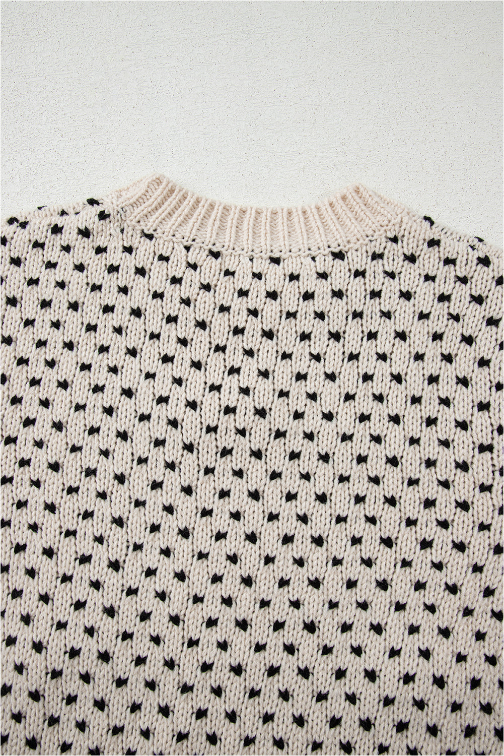 Beige Bow Decor Color Contrast Ribbed Edge Crew Neck Sweater