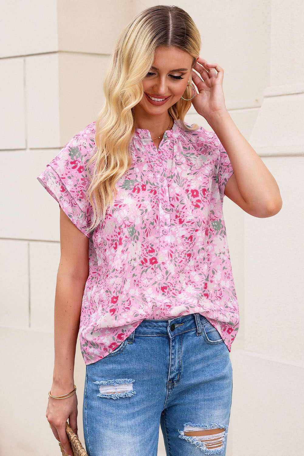 Multicolor Floral Print Wide Ruffle Sleeves Blouse