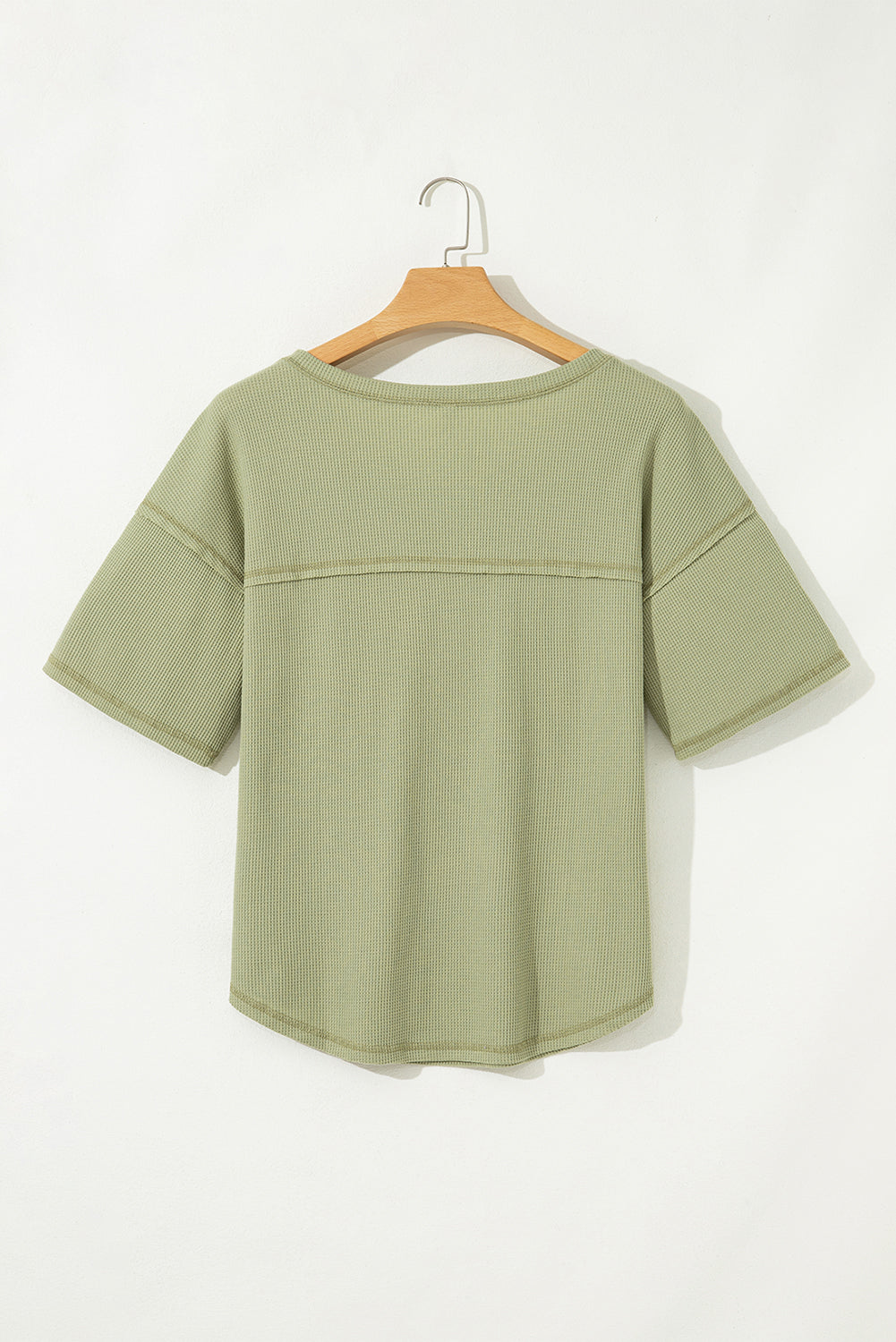 White Exposed Seam Half Sleeve Knitted V Neck Textured Top