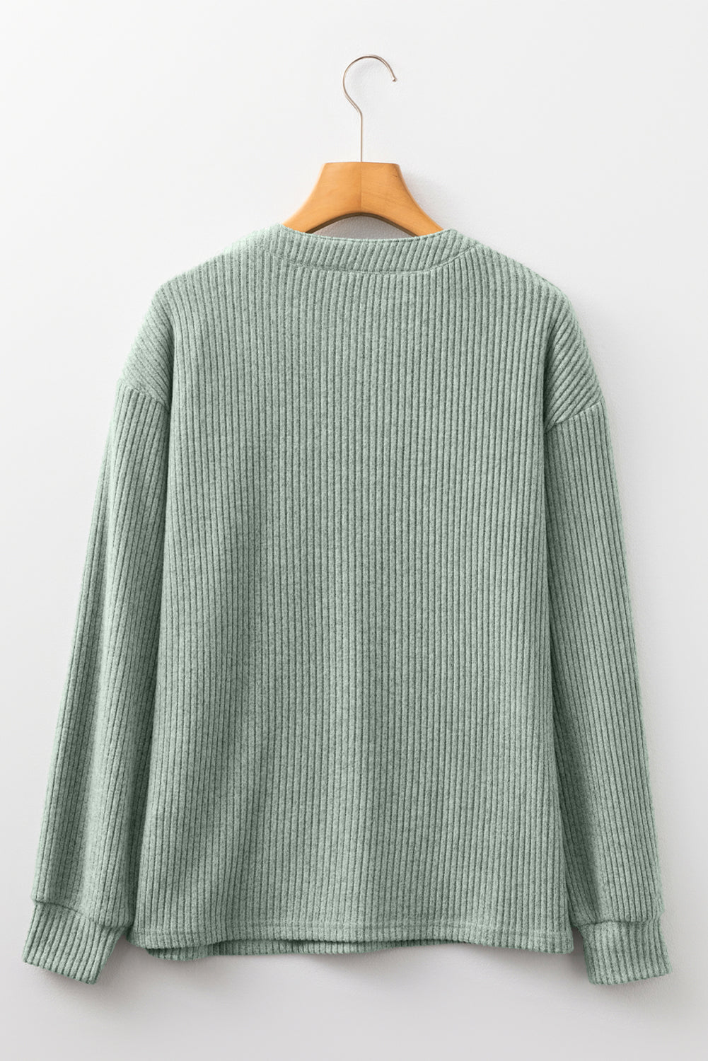 Simply Taupe Plus Size Ribbed Knit Kangaroo Pocket Henley Long Sleeve Top