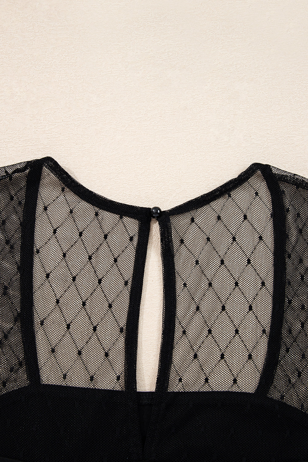 Black Polka Dot Mesh Long Sleeve Square Neck Bodysuit