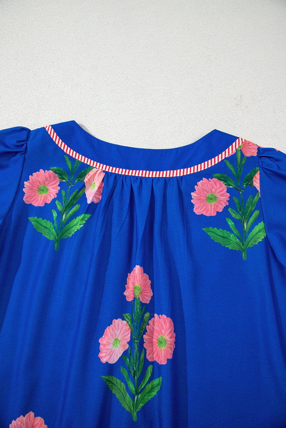 Apricot Floral Short Sleeve Split Neck Loose Mini Dress