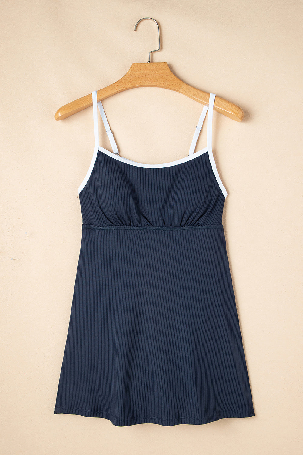 Russet Orange Color Block Edge Ribbed Pocketed Lined Swim Dress