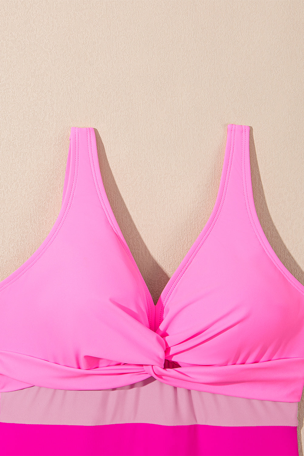 Sachet Pink V Neck Twisted Cutout Color Block One Piece Swimsuit