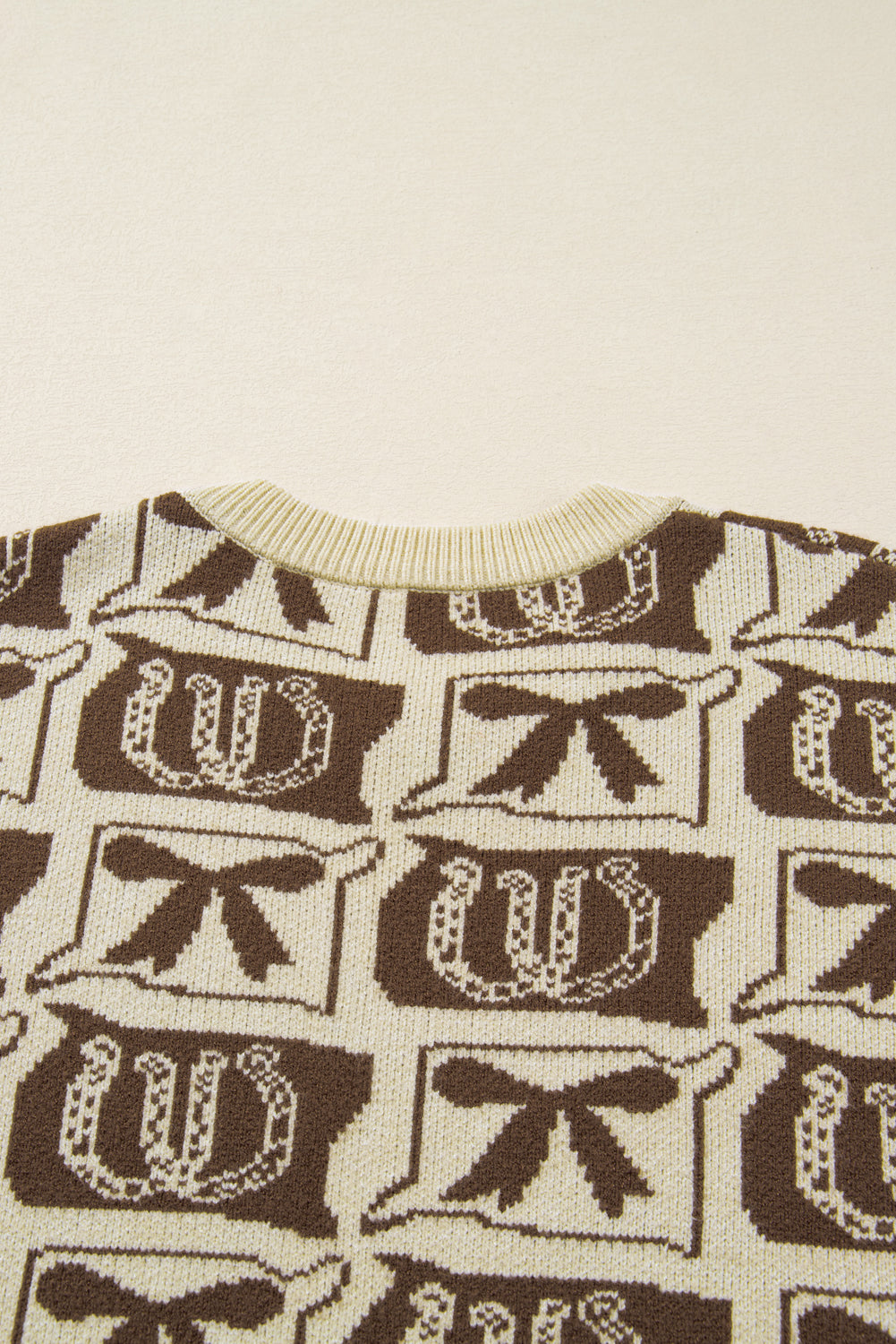 Brown Bows & Horseshoes Pattern Western Fashion Print Sweater