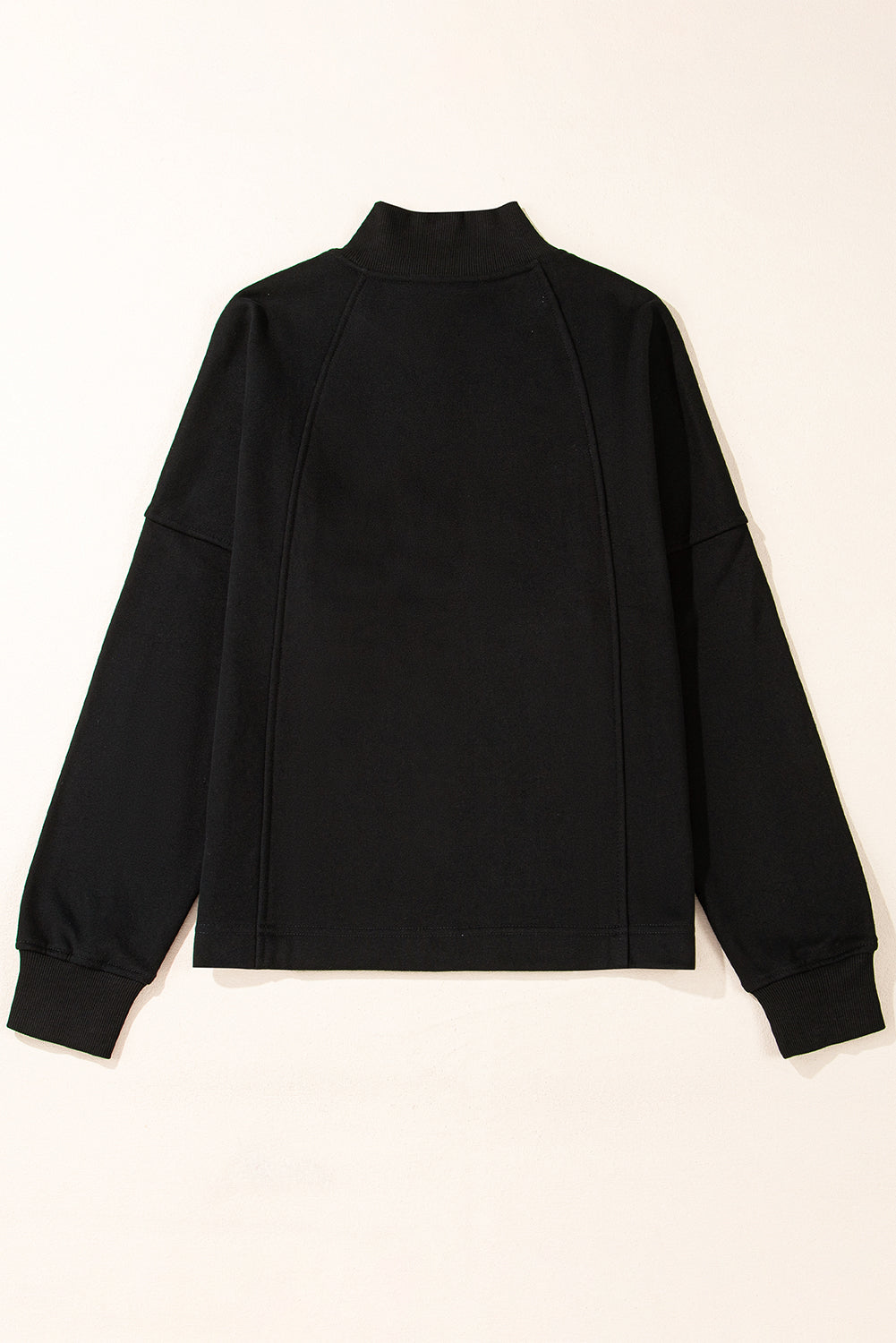 Fushia Zipped Neck Pullover Drop Shoulder Sweatshirt