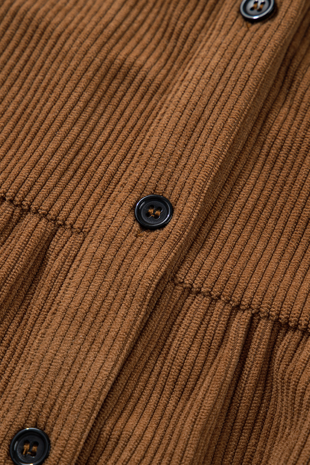Camel Corduroy Full Buttoned Collared Shirt Style Plus Size Dress