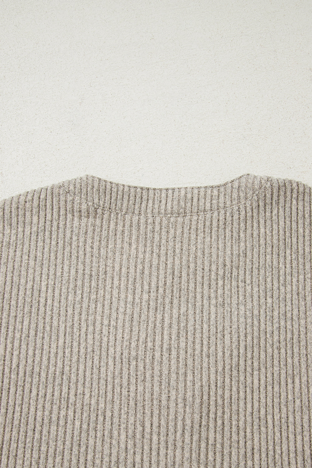 Simply Taupe Plus Size Ribbed Knit Kangaroo Pocket Henley Long Sleeve Top