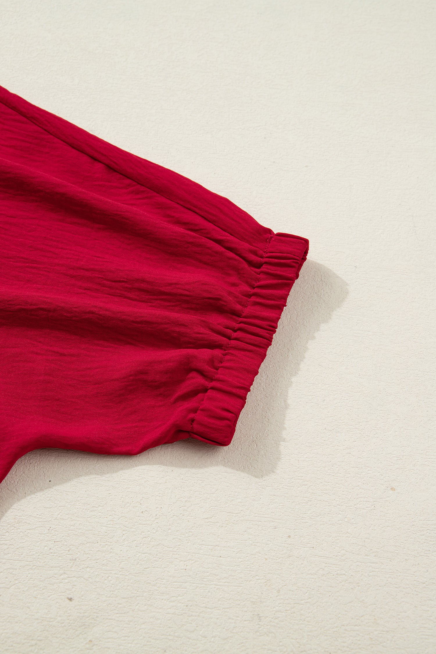 Racing Red Braided Trim V Neck Half Sleeve Blouse