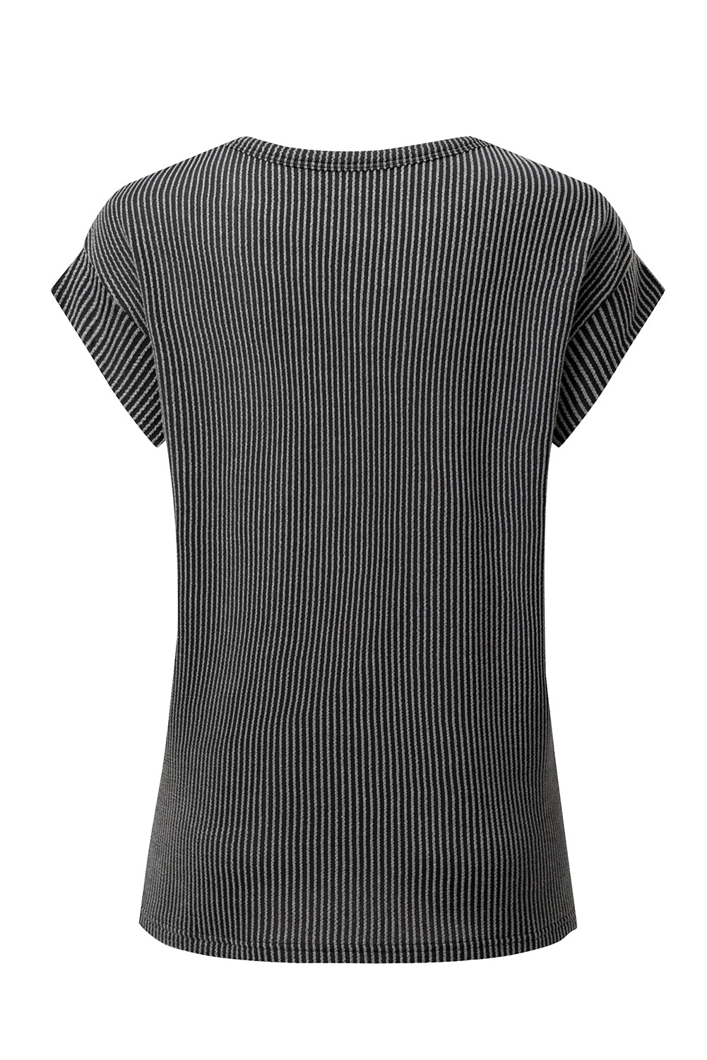 Gray Twisted Rib Wide Sleeve Crew Neck T Shirt
