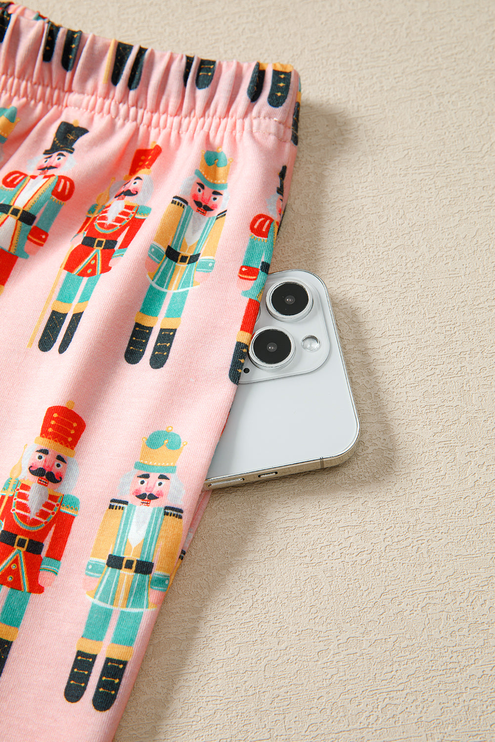 Pink Nutcracker March Long Sleeve Button Up 2pcs Pajama Short Set