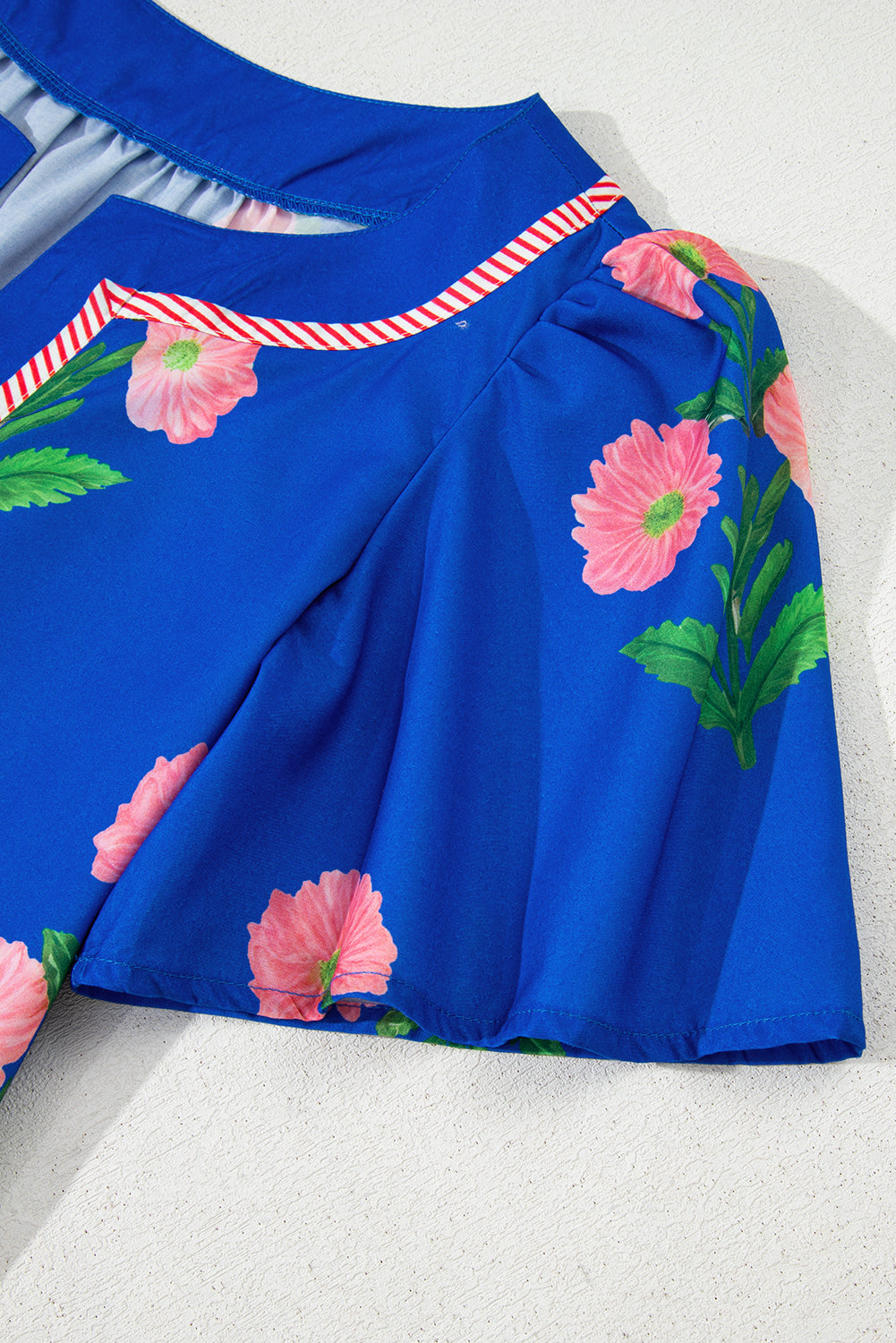 Apricot Floral Short Sleeve Split Neck Loose Mini Dress