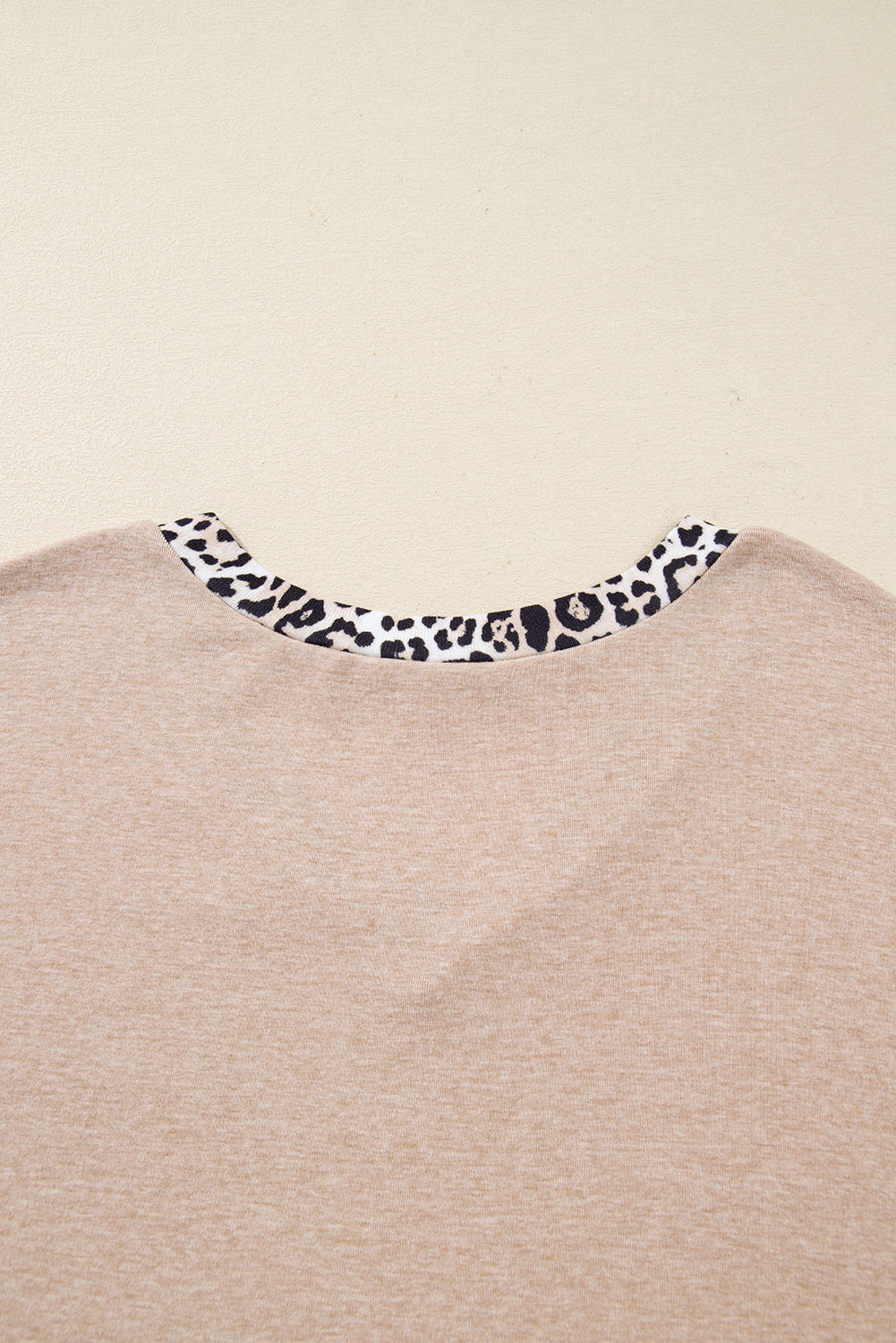 Parchment Leopard Patchwork V Neck Long Sleeve Plus Size Top