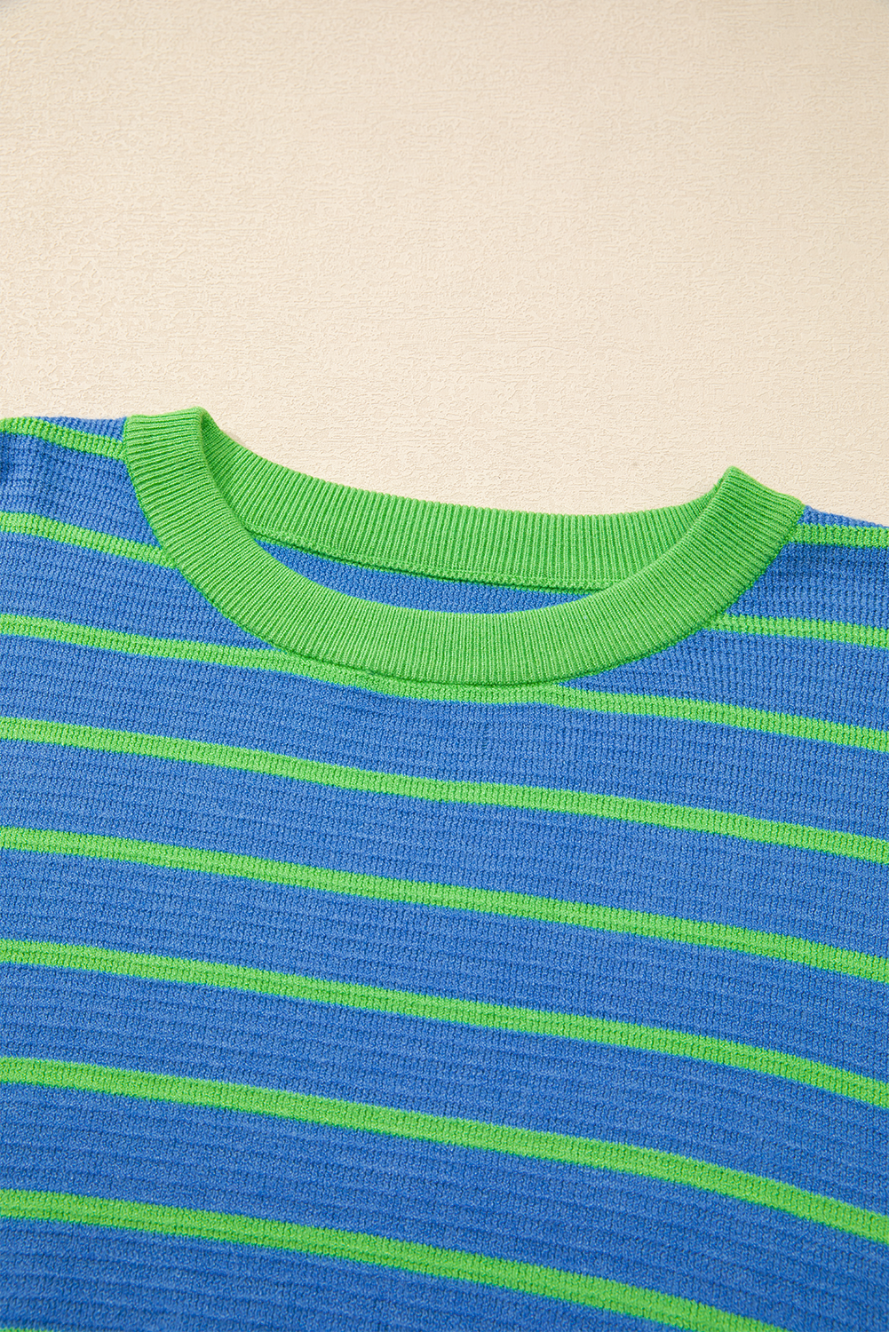 Orange Stripe Trimmed Round Neck Drop Shoulder Loose Sweater