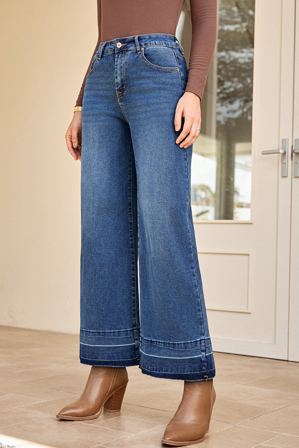 Gray Raw Hem Straight Leg Loose High Waist Jeans