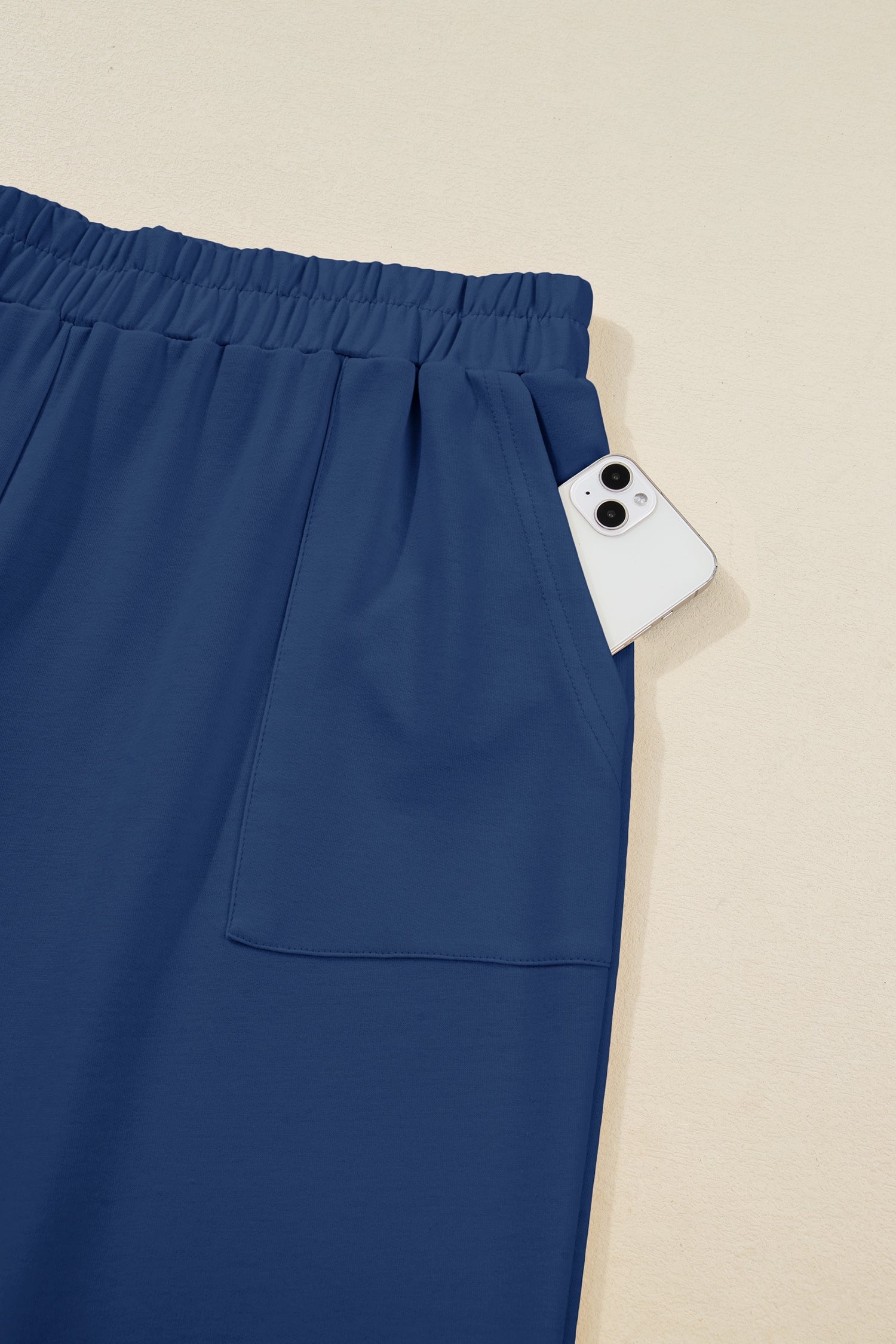 Sail Blue Plus Size Elastic Waist Asymmetrical Hem Loose Capris Pants